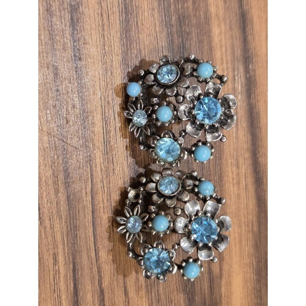Vtg Lisner Earrings Signed Screw Back Blue Rhinestone Faux Pearl As Is - Picture 10 of 11